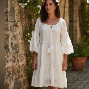 Sunny Studio Embroidered White Embroidered Eyelet  Dress Mini One Size